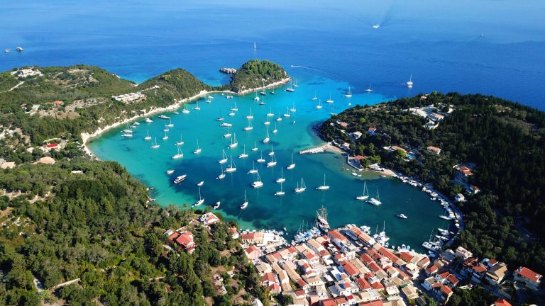 Aerial,Drone,Bird's,Eye,View,Photo,Of,Iconic,Small,Port